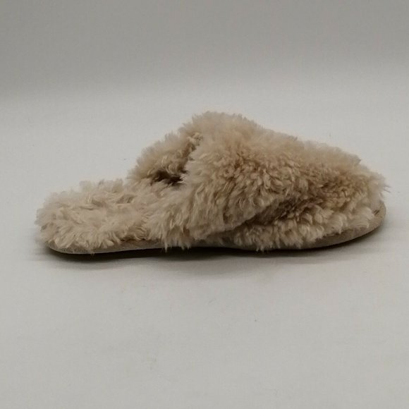 Loft Womens Flat Heel Slide Slipper Cushioned Faux Fur Ivory Sz L 9-10 - Picture 2 of 9